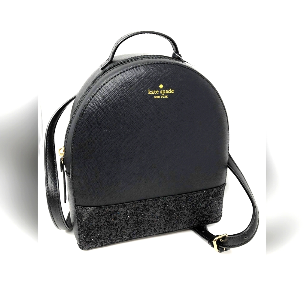 Kate Spade Black Glitter Greta Street Sammi Leather Backpack